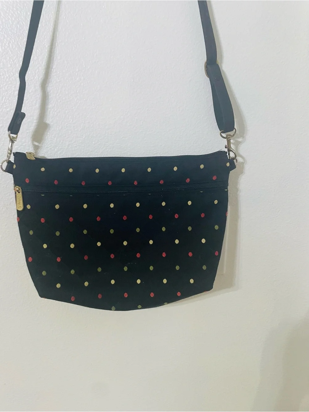 Danny K Black Polka Dot Crossbody Bag Multicolor Dot Adjustable Shoulder Purse
